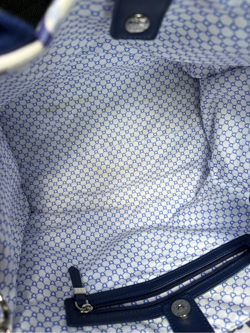 Brighton Blue & White Patterned Tote with Tan Logo Patch - Picture 5 of 5